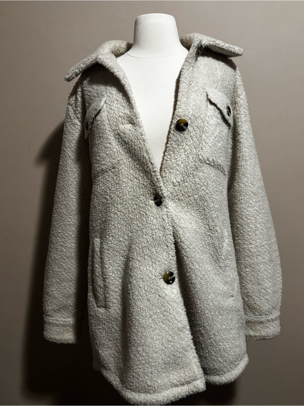 Women’s Cream Sherpa Button Front Coat